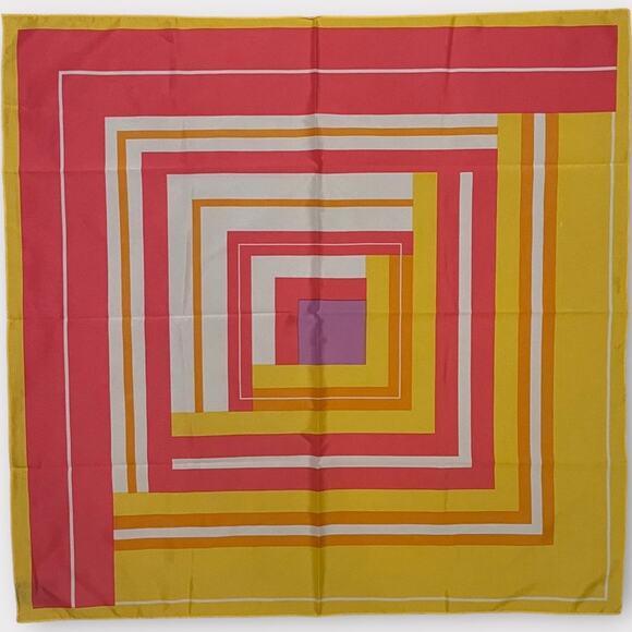 Retro Vintage Mod Geometric Print Square Scarf Pink Yellow White Polyester - Picture 1 of 5